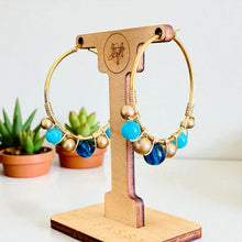 Load image into Gallery viewer, HELIA- Blue and Gold Beaded Wire-wrapped Hoop Earrings
