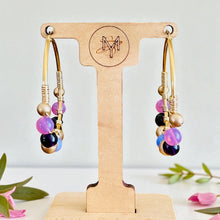Load image into Gallery viewer, HANSIKA- Purple and Gold Multicolored Beaded Wire-wrapped Hoop Earrings
