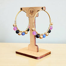 Load image into Gallery viewer, HANSIKA- Purple and Gold Multicolored Beaded Wire-wrapped Hoop Earrings
