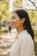 Load image into Gallery viewer, HANSIKA- Purple and Gold Multicolored Beaded Wire-wrapped Hoop Earrings
