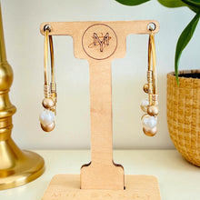 Load image into Gallery viewer, GINGER- White Pearl and Gold Beaded Wire-wrapped Hoop Earrings
