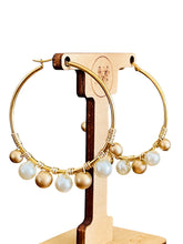 Load image into Gallery viewer, GINGER- White Pearl and Gold Beaded Wire-wrapped Hoop Earrings
