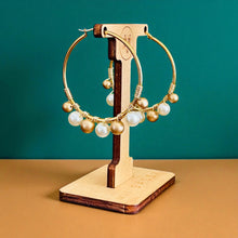 Load image into Gallery viewer, GINGER- White Pearl and Gold Beaded Wire-wrapped Hoop Earrings
