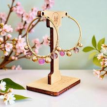 Load image into Gallery viewer, MEEKO- Purple and Gold Beaded Wire-wrapped Hoop Earrings
