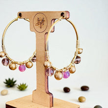 Load image into Gallery viewer, MEEKO- Purple and Gold Beaded Wire-wrapped Hoop Earrings
