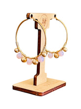 Load image into Gallery viewer, EMBER- Pink and Gold Beaded Wire-wrapped Hoop Earrings
