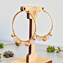 Load image into Gallery viewer, EMBER- Pink and Gold Beaded Wire-wrapped Hoop Earrings
