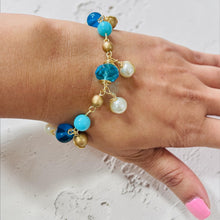 Load image into Gallery viewer, Blue Beaded Charm Bracelet, Spring Beaded Bracelet
