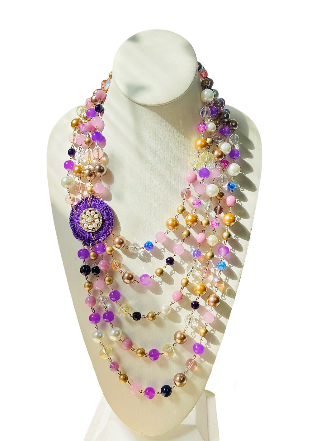 LARA- Purple and Pink Multi strand Beaded Necklace