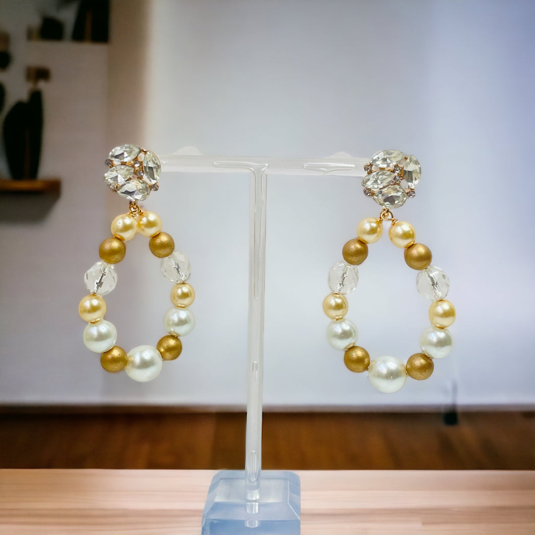 Pearl and Gold Beaded Earrings, Pearl Earrings, Pearl Drop Earrings