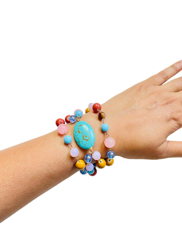 Magnesite Bracelet, Blue and Pink Multi color Bracelet, Beaded Bracelet