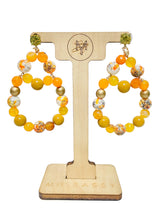Load image into Gallery viewer, Orange and Yellow Beaded Earrings, Yellow Multi color Beaded Earrings, Drop Earrings
