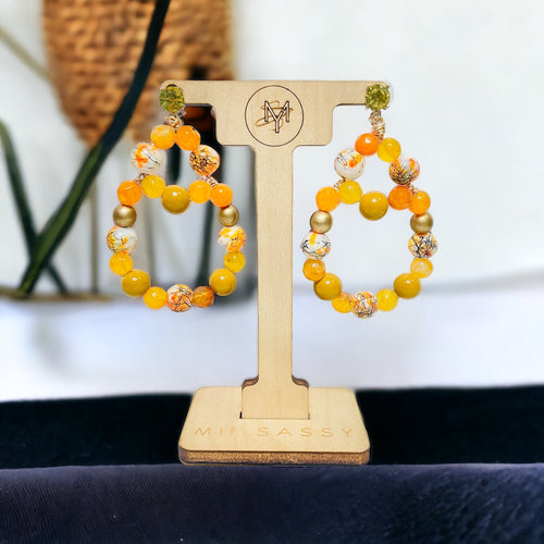 Orange and Yellow Beaded Earrings, Yellow Multi color Beaded Earrings, Drop Earrings