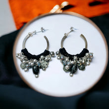 Load image into Gallery viewer, ANGIE- Black and Silver Beaded Hoop Earrings
