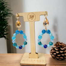Load image into Gallery viewer, Blue Beaded Drop Earrings, Wire Wrapped Beaded Earrings, Blue Earrings
