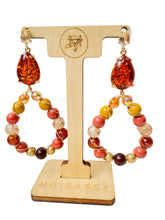 Load image into Gallery viewer, Brown and Gold Beaded Earrings, Brown Multi colored Beaded Earrings, Drop Earrings
