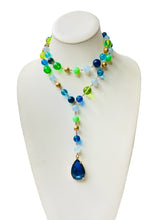 Load image into Gallery viewer, Blue and Green Beaded Necklace, Lariat Necklace, Choker Necklace

