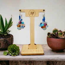 Load image into Gallery viewer, MELICIA- Blue and Silver Multi colored Beaded Crochet Hoop Earrings
