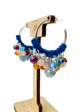 Load image into Gallery viewer, MELICIA- Blue and Silver Multi colored Beaded Crochet Hoop Earrings
