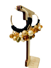 Load image into Gallery viewer, Hoop Earrings, Black and Gold Earrings, Beaded Earrings, Crochet Jewelry

