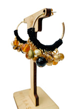 Load image into Gallery viewer, LATICIA- Black and Gold Beaded Crochet Hoop Earrings
