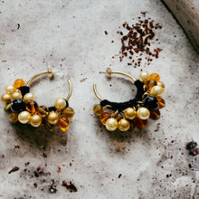 Load image into Gallery viewer, LATICIA- Black and Gold Beaded Crochet Hoop Earrings
