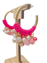 Load image into Gallery viewer, Pink Hoop Earrings, Crochet Jewelry, Crochet Earrings, Beaded Hoop Earrings, Boho Style
