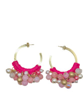 Load image into Gallery viewer, DERICA- Pink and Gold Beaded Crochet Hoop Earrings
