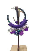 Load image into Gallery viewer, EVE- Purple and Silver Multi colored Beaded Crochet Hoop Earrings
