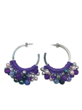 Load image into Gallery viewer, EVE- Purple and Silver Multi colored Beaded Crochet Hoop Earrings
