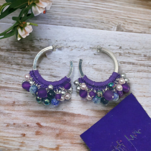 Purple Hoop Earrings, Crochet Earrings, Purple Earrings, Boho Earrings