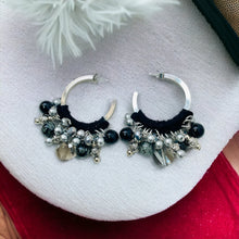 Load image into Gallery viewer, Black Hoop Earrings, Black Crochet Hoop Earrings, Crochet Jewelry, Hoop Earrings, Boho Style
