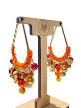 Load image into Gallery viewer, VICTORY- Orange and Gold Beaded Crochet Hoop Earrings
