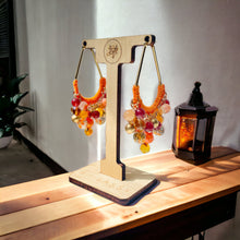 Load image into Gallery viewer, VICTORY- Orange and Gold Beaded Crochet Hoop Earrings
