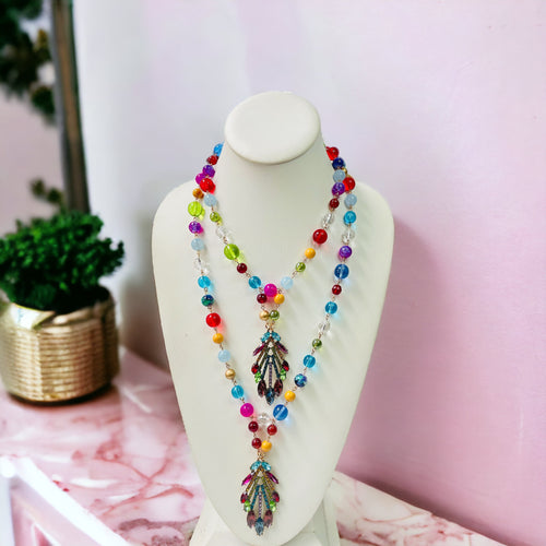 Multi color Beaded Necklace, Multi strand Necklace, Beaded Necklace, Long Necklace