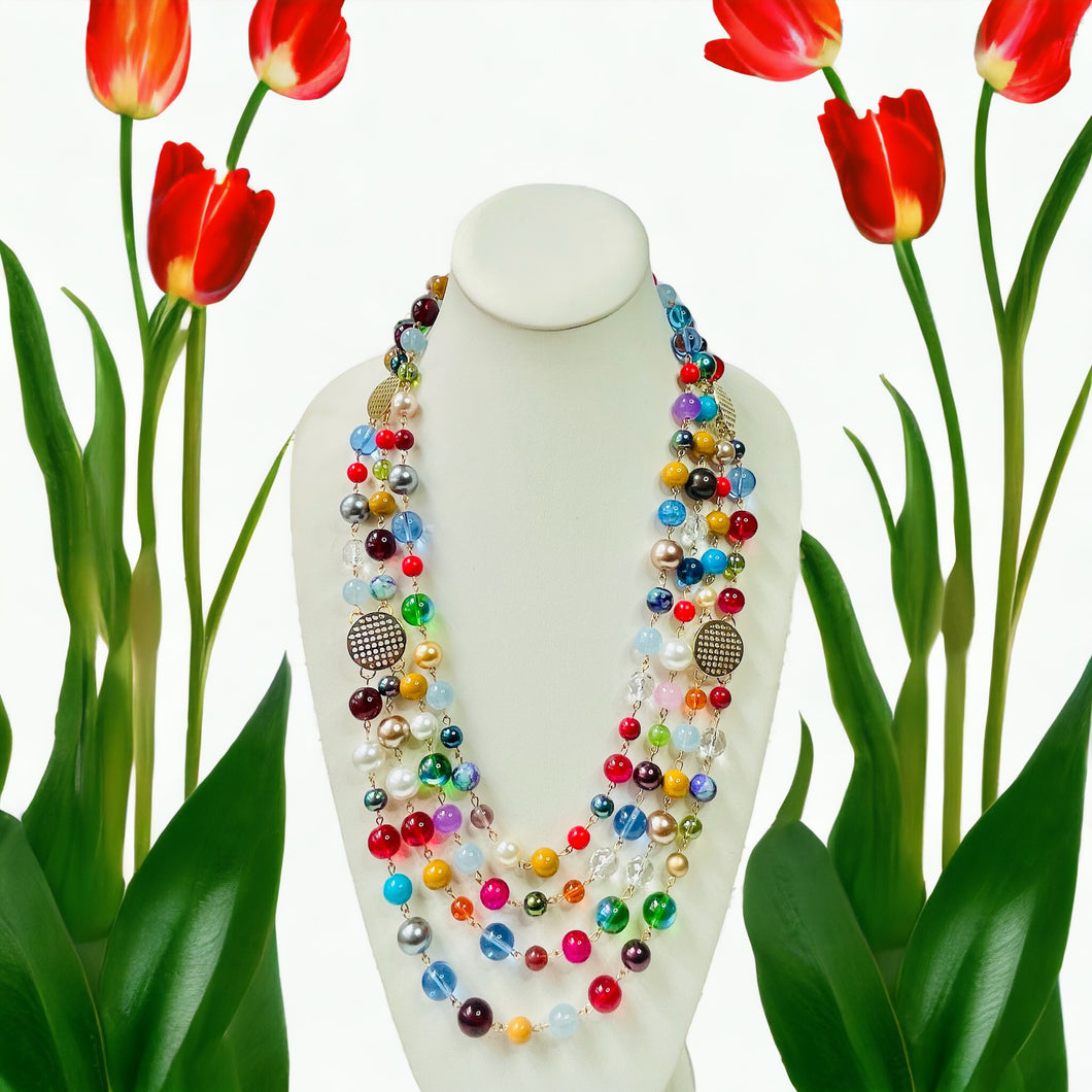 Multi-color Beaded Necklace, Multi- strand Necklace, Beaded Necklace, Handmade Necklace, Gift for Her