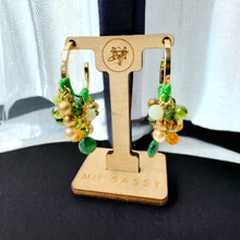 Load image into Gallery viewer, KADIA- Green and Gold Multi colored Beaded Crochet Hoop Earrings
