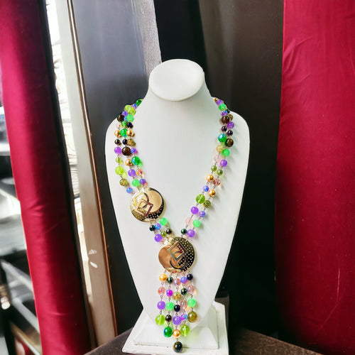 Purple and Green Fringe Necklace, Purple Multi color Fringe Necklace