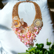 Load image into Gallery viewer, Pink Multi color Necklace, Bib Necklace, Pink and Pearl Necklace, Bridal Necklace
