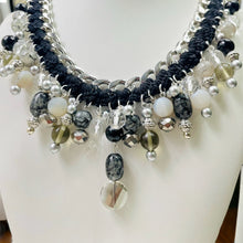 Load image into Gallery viewer, ELISSE- Black and Silver Multi colored Beaded Crochet Necklace
