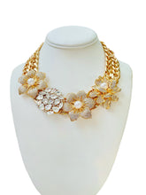 Load image into Gallery viewer, LIBERTY - Pearl and Gold Flower Statement Necklace
