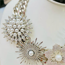 Load image into Gallery viewer, SOPHIANNA - Pearl and Silver Flower Statement Necklace
