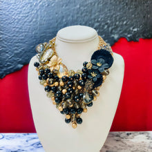 Load image into Gallery viewer, BRISSA- Black and Gold Crochet Bib Statement Necklace
