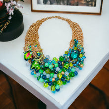 Load image into Gallery viewer, ABBEY - Green and Blue Multi color Bib Statement Necklace
