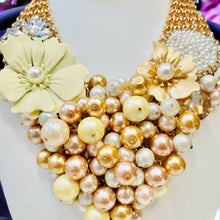Load image into Gallery viewer, GAIL - Pearl and Gold Flower Bib Statement Necklace
