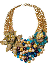 Load image into Gallery viewer, ROELLE - Blue Multi color Flower Bib Statement Necklace
