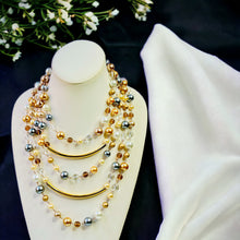 Load image into Gallery viewer, Gray and Gold Beaded Necklaces, Multistrand Necklace, Pearl Beaded Necklace
