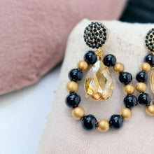 Load image into Gallery viewer, CAMIEL- Black and Gold Beaded Drop Earrings
