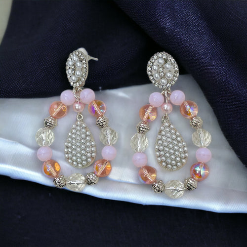 Pink Earrings, Ping Tear Drop Earrings, Pearl Earrings