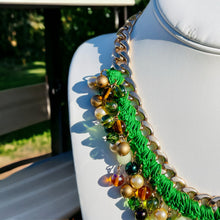 Load image into Gallery viewer, CLOVER- Green and Gold Multi colored Beaded Crochet Necklace
